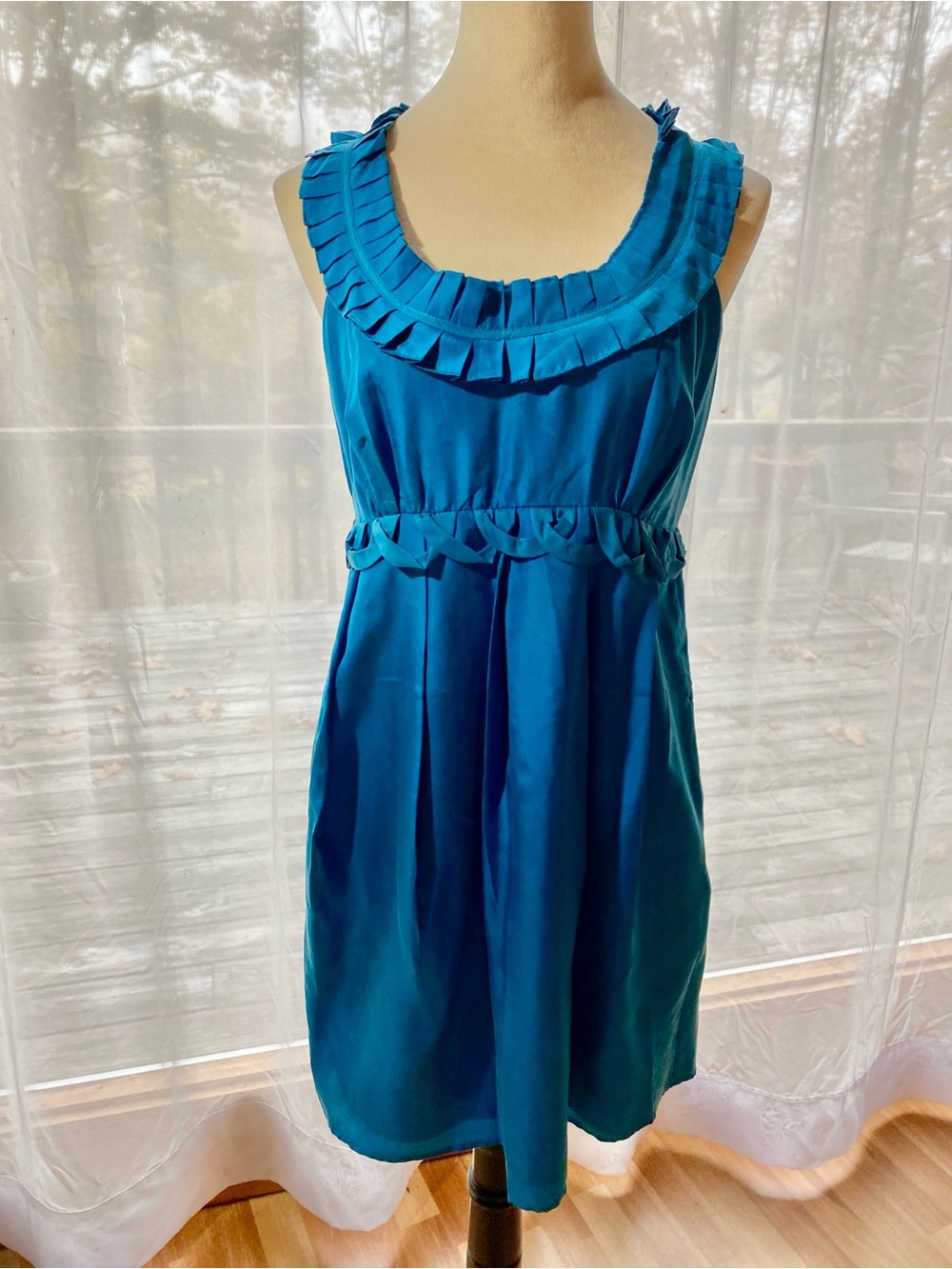 Silk Twelve by Twelve Teal Blue Dress Pleated Scoop Neckline Sleeveless Med NWT